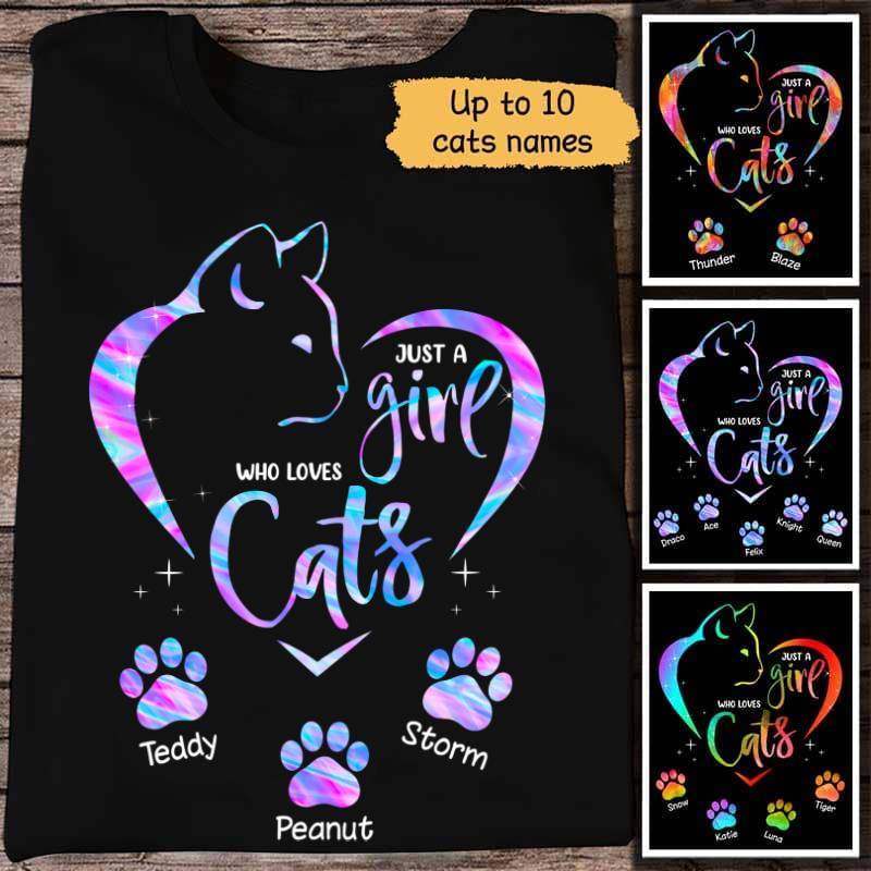 Colorful Cat Lovers Heart Paw Personalized Shirt