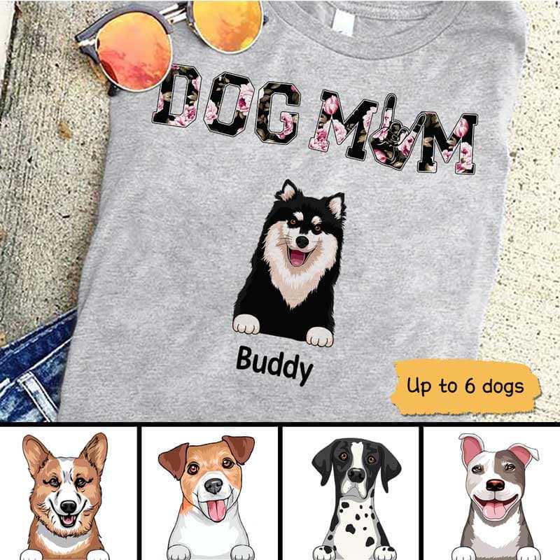 Dog Mom Peeking Dog Floral Patterned Personalized Shirt