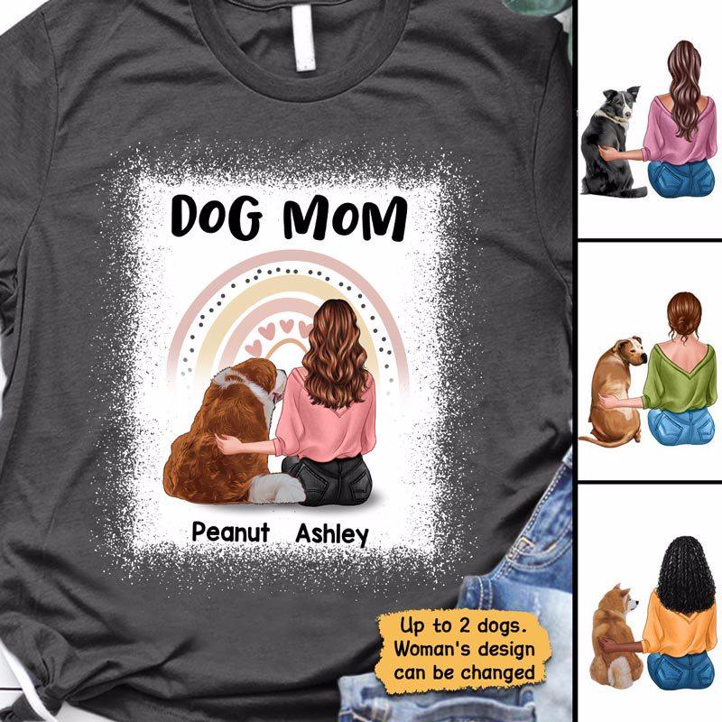 Dog And Woman Rainbow Bleached Texture Personalized Shirt