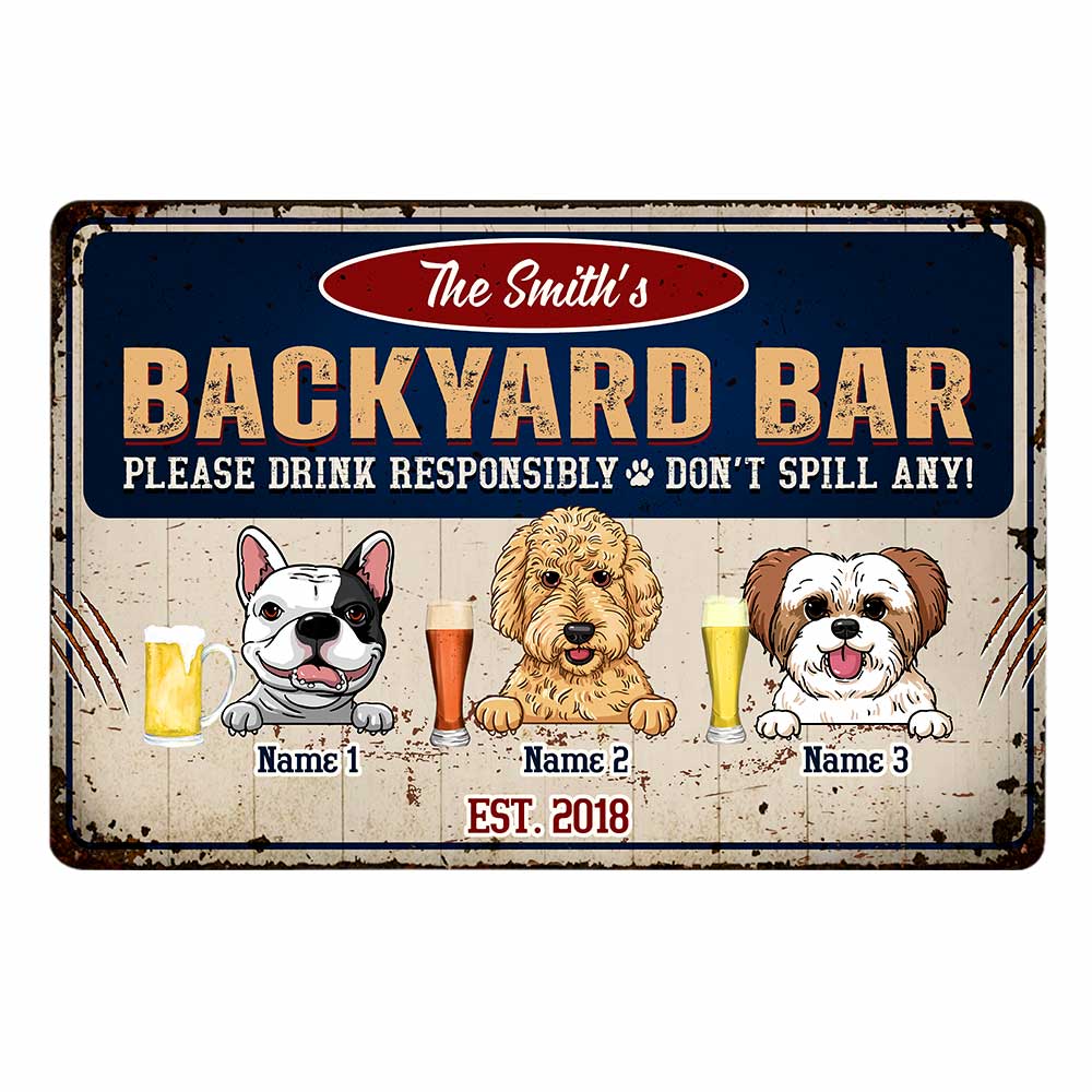 Personalized Dog Backyard Bar Vintage Metal Sign