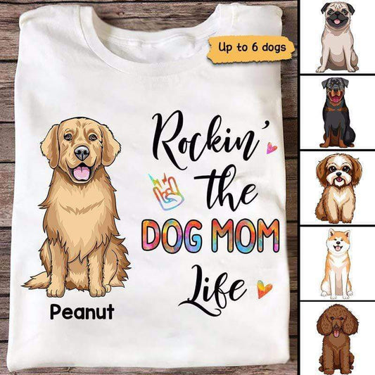 Rockin‘ Dog Mom Life Front View Sitting Dogs Personalized Shirt