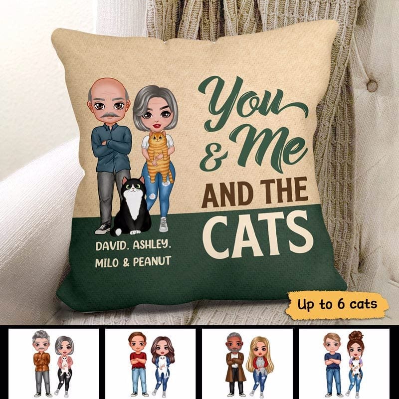 You Me & The Cat Doll Couple Personalized Pillow