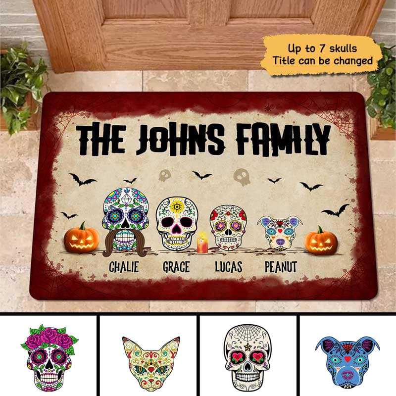 Halloween Skull Family Personalized Doormat