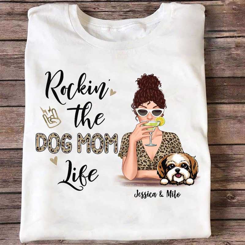 Rockin‘ Dog Mom Leopard Personalized Shirt