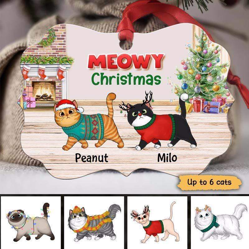 Fluffy Cats Walking In House Personalized Christmas Ornament