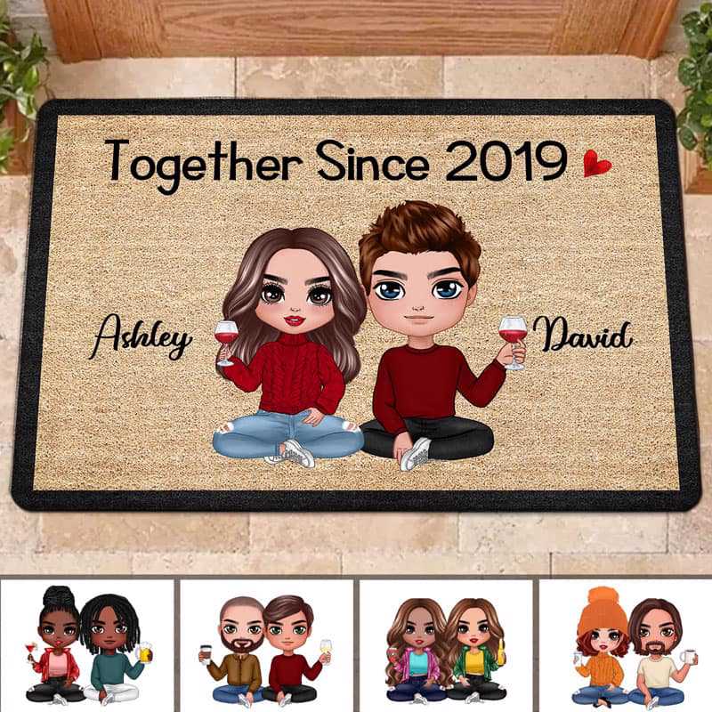 Doll Couple Sitting Valentine‘s Day Gift For Him For Her Personalized Doormat