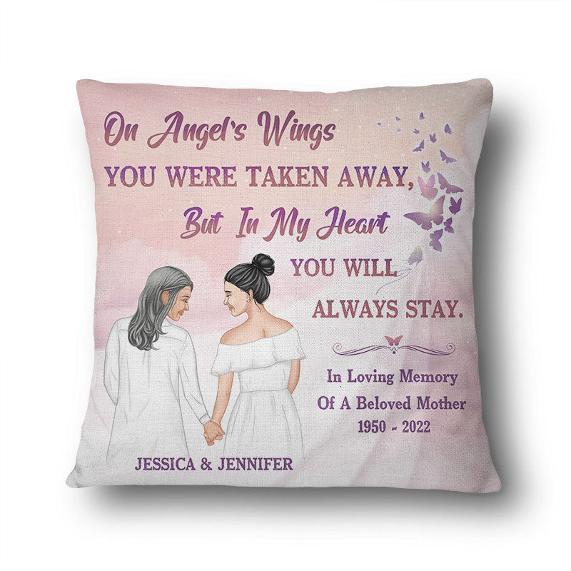On Angels Wings - Memorial Gift For Loss Of Mother - Personalized Custom Pillow