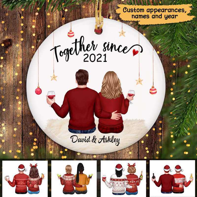 Couple Sitting Back View Christmas Gift Personalized Circle Ornament