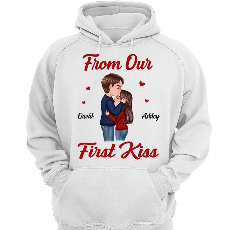 私たちの最初のキス人形のカップルからのバレンタインデーのギフトパーソナライズされたパーカースウェットシャツ