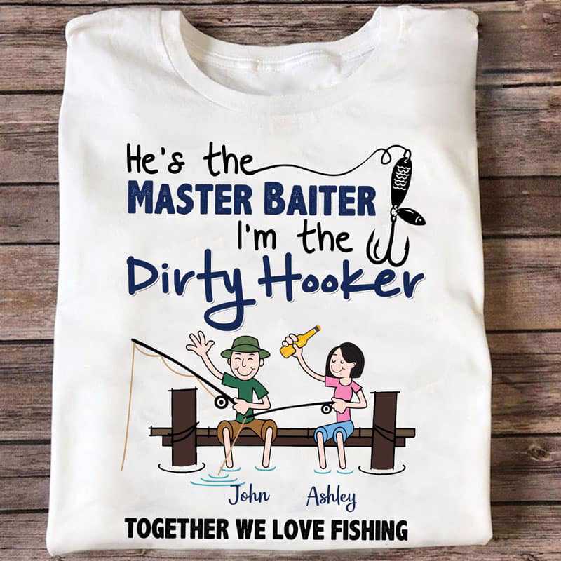 Together We Love Fishing Stick Couple Personalized Shirt
