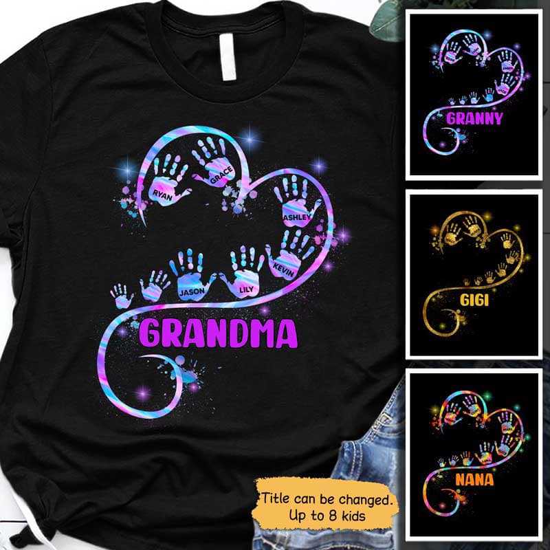 Open Heart Mom Grandma Handprints Personalized Shirt