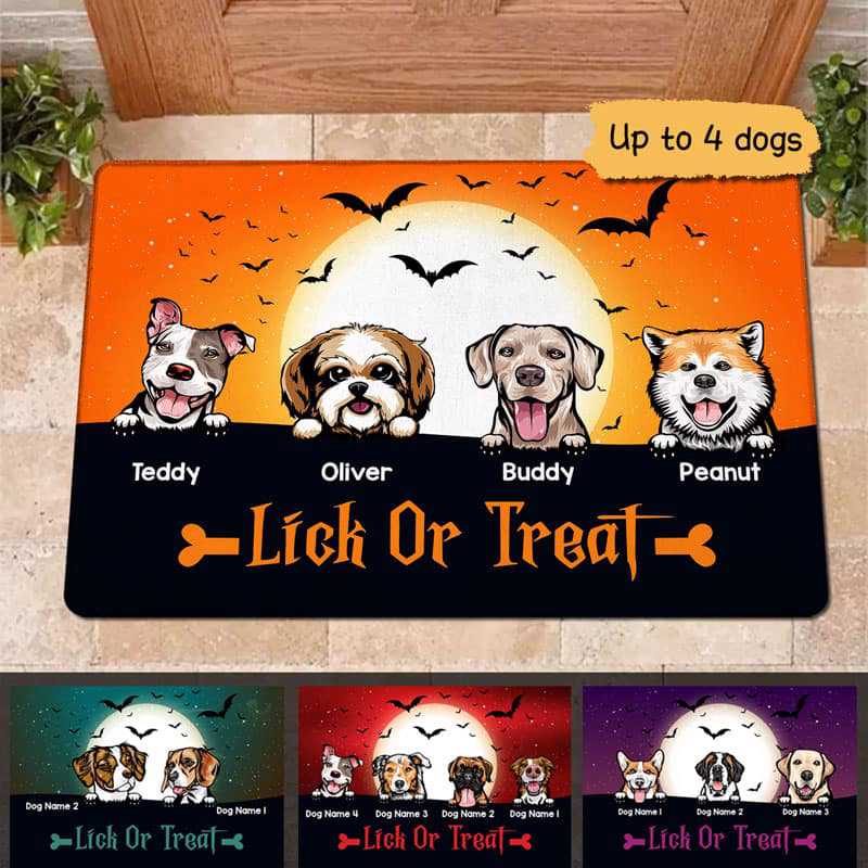 Lick Or Treat Dogs Halloween Personalized Doormat