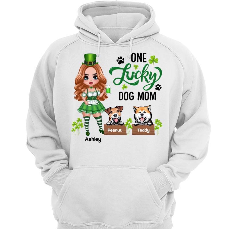 アイルランドの人形の女の子と覗く犬のパーソナライズされたパーカースウェットシャツ