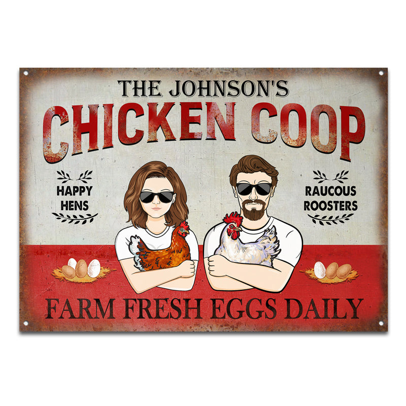 Chicken Coop Farm Fresh Egg Daily - カップルギフト - パーソナライズされたカスタムクラシックメタルサイン