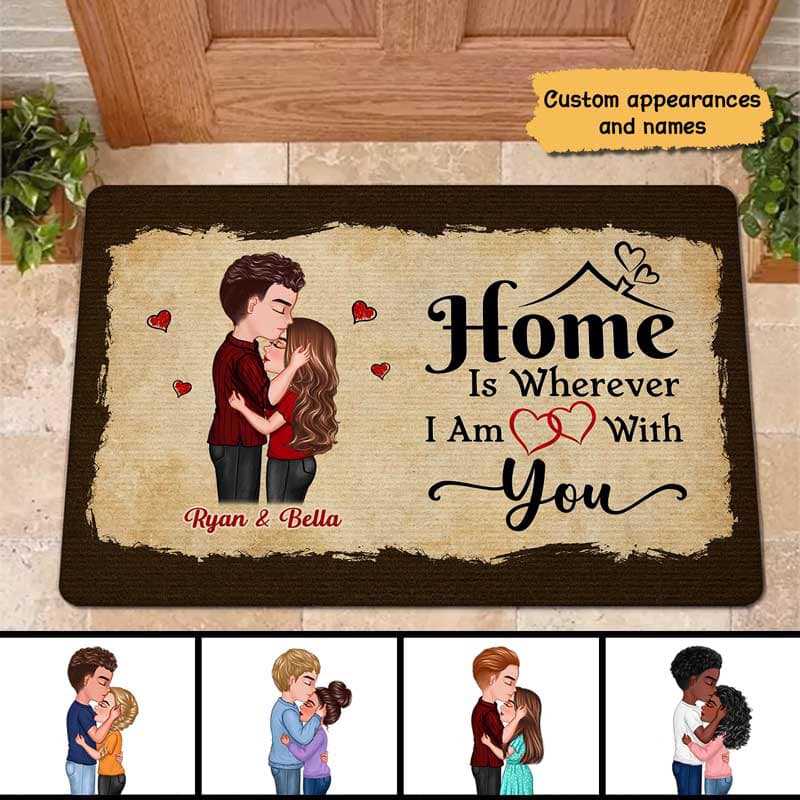 Doll Couple Kissing Valentine‘s Day Gift For Him For Her Personalized Doormat