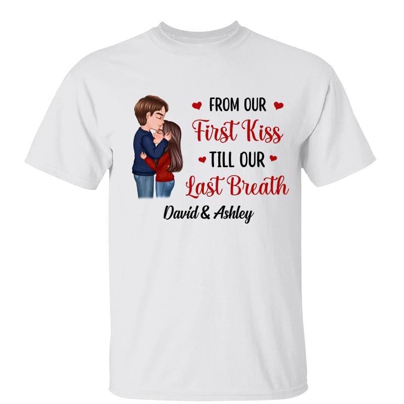 Doll Couple Kissing First Kiss Last Breath Valentine‘s Day Gift Personalized Shirt