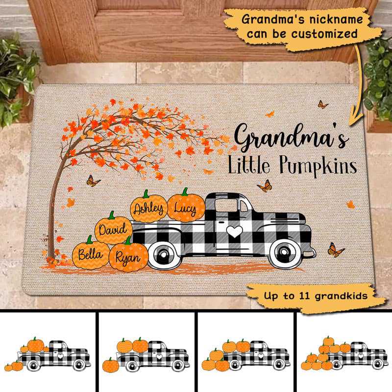 Fall Season Grandma‘s Little Pumpkins Personalized Doorma