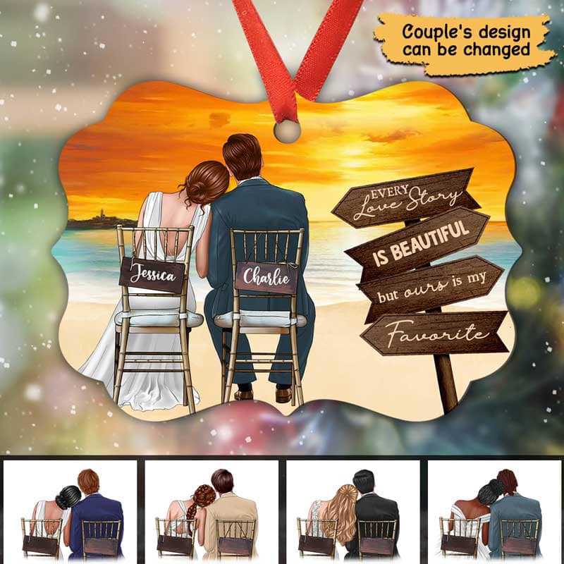 Newlywed On The Beach Personalized Christmas Ornament