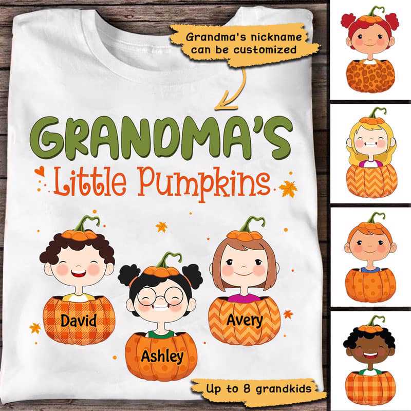 Grandma‘s Little Pumpkins Cute Kid Face Personalized Shirt