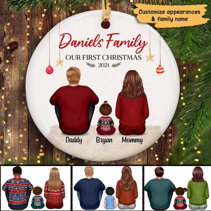 Baby First Christmas Family Personalized Circle Ornaments