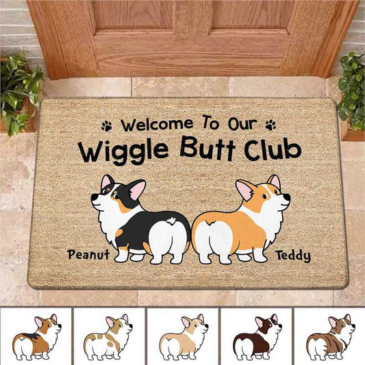 Corgi Wiggle Butt Club Dog Personalized Doormat