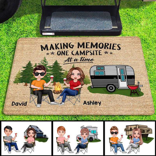 Doll Couple Camping Personalized Doormat