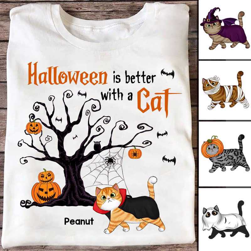 Halloween Is Better With Walking Fluffy Cats Personalized Shirt