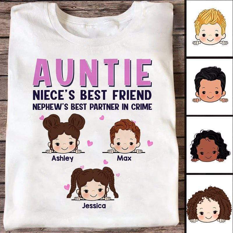 Aunt Best Friend And Partner In Crime Pink Patterned Personalized Shirt