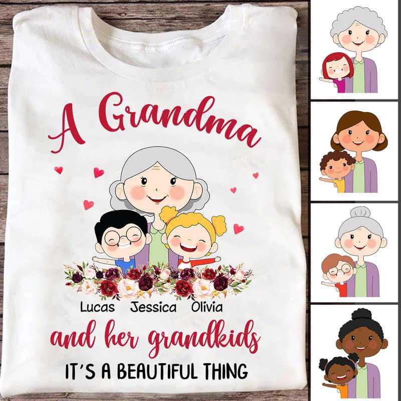 おばあちゃんとかわいい子供の顔のパーソナライズされたシャツ