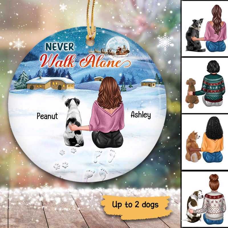 Never Walk Alone Girl And Dogs Personalized Circle Ornament