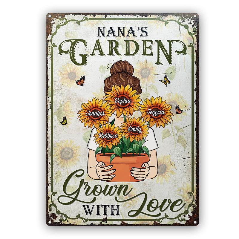 Grown With Love Sunflower Garden - お母さんへのギフト - パーソナライズされたカスタムクラシックメタルサイン
