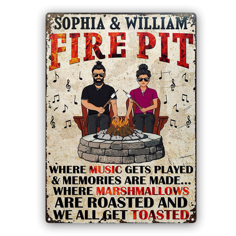 Music Gets Played Fire Pit - Camping Couple - Personalized Custom Classic Metal Signs