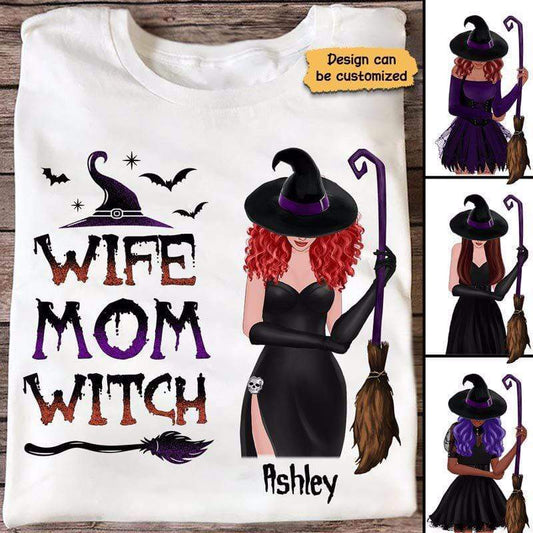 Wife Mom Witch Halloween Personalized Shirt