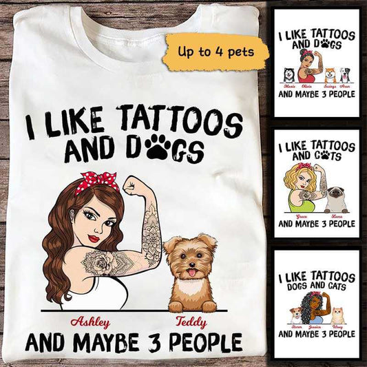 Tattoo Cat Mom Like Dogs And 3 People Personalized Shirt