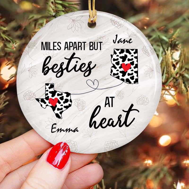 Cow Patterned Long Distance Besties Personalized Circle Ornament