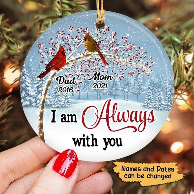 Berry Tree Cardinals Memorial Personalized Circle Ornament