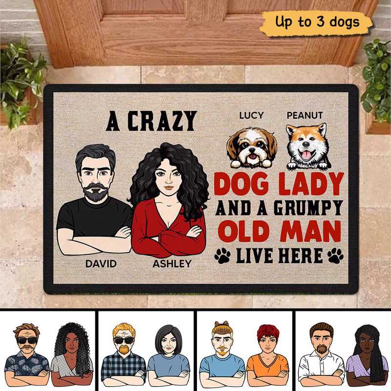 Crazy Dog Lazy And Grumpy Old Man Live Here Personalized Doormat