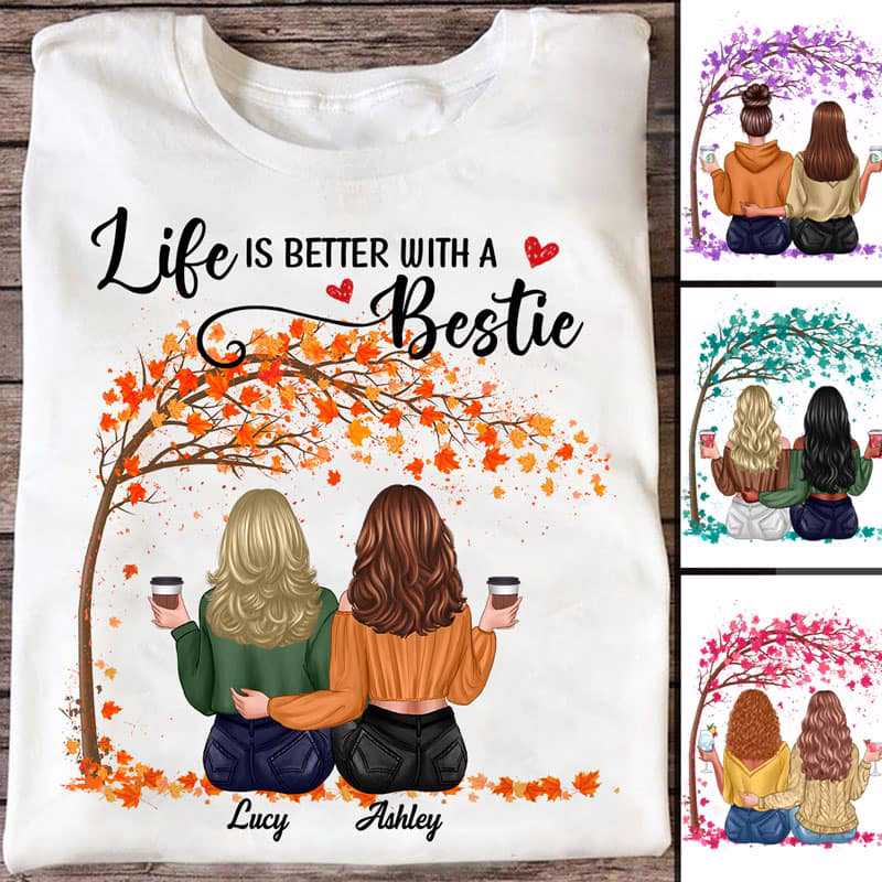 Fall Season Besties Under Tree Personalized Shirt
