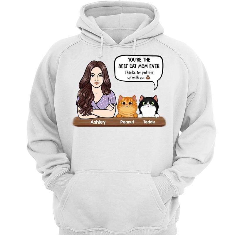 Best Cat Dad Mom Text Box Fluffy Cat Personalized Hoodie Sweatshirt