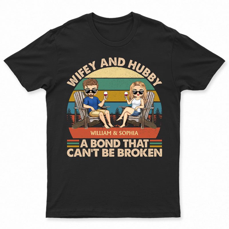 Wifey And Hubby A Bond That Can't Be Broken Chibi Retro - Gift For Couples - Personalized Custom T Shirt