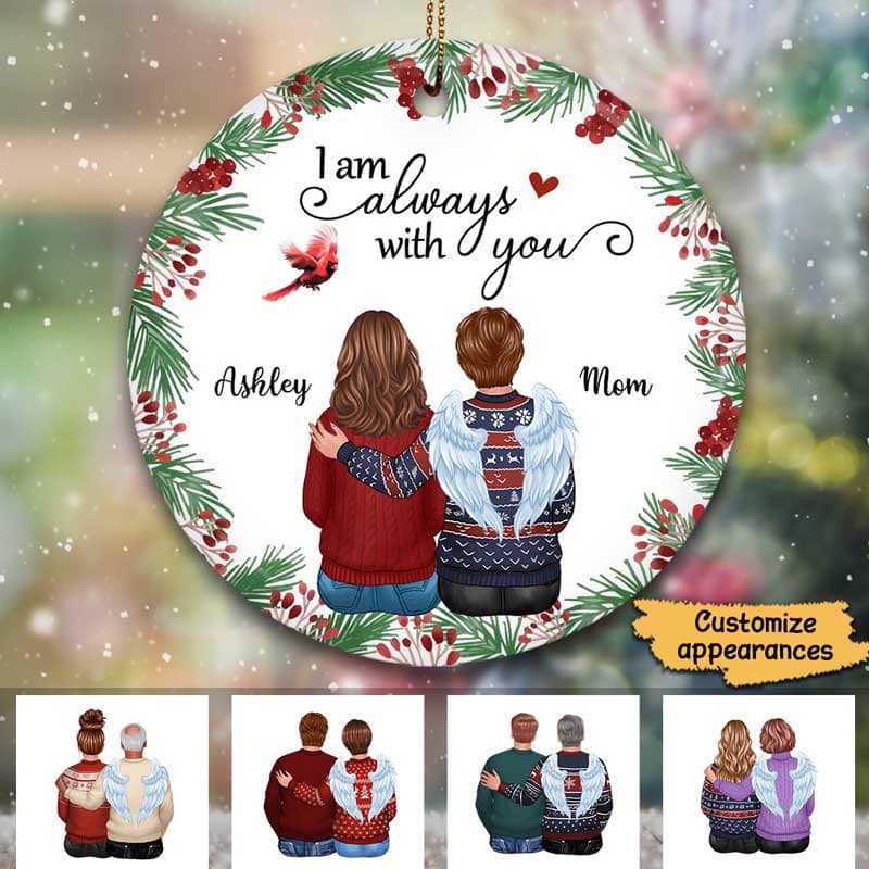 Always With You Holly Branch Memorial Personalized Circle Ornament