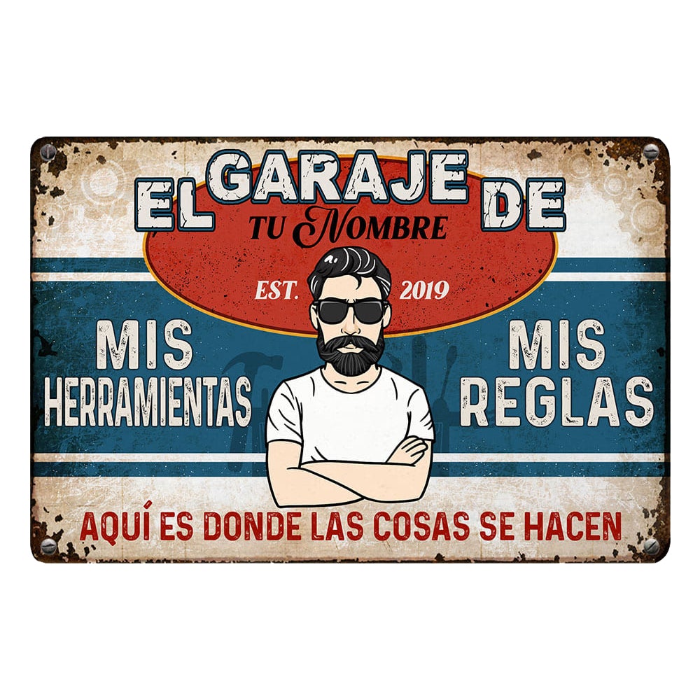 Personalized Grandpa Dad Garage Man Cave Spanish Garaje Metal Signs