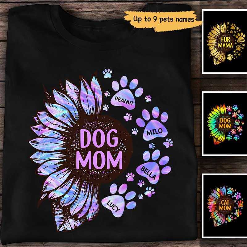 Sunflower Hologram Dog Mom Cat Mom Personalized Shirt