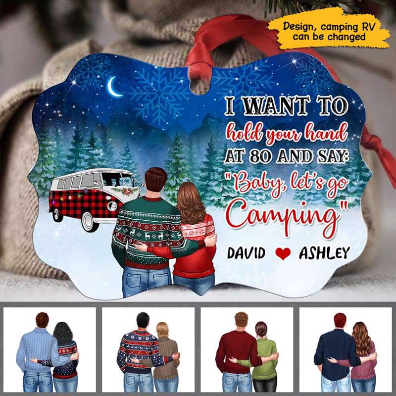 Camping Couple Back View Personalized Christmas Ornament