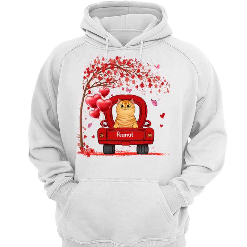Fluffy Cats On Truck Under Tree Valentine‘s Day Gift For Her Personalized Hoodie Sweatshirt