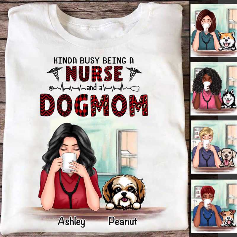 Nurse And Dog Mom Red Pattern Personalized Shirt