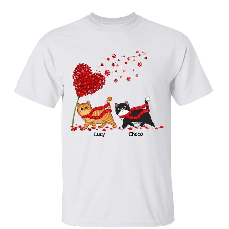 Flying Heart Fluffy Cat Walking Valentine‘s Day Gift For Cat Lovers Personalized Shirt