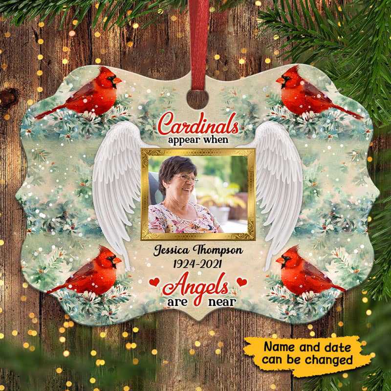 Cardinal Wings In Snow Photo Memorial Personalized Christmas Ornament