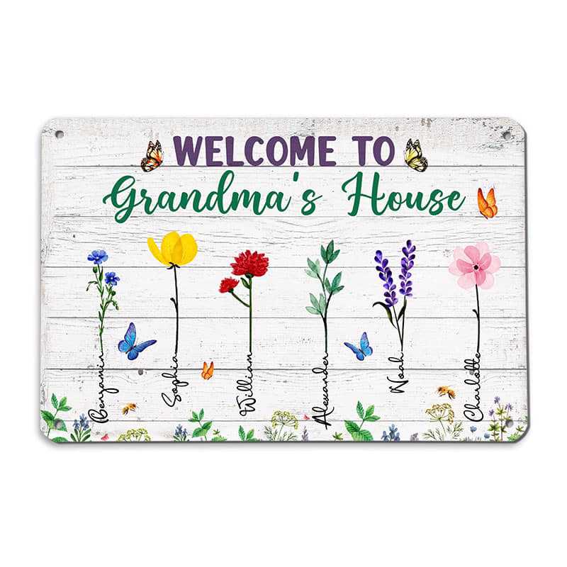 Welcome To Nana‘s House Watercolor Flower Personalized Metal Sign