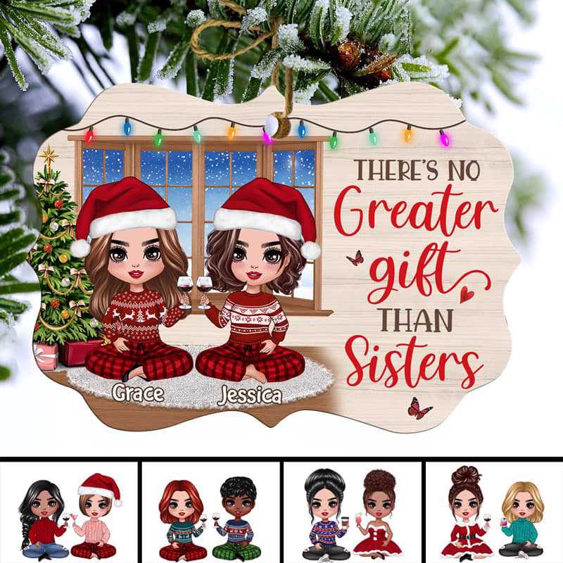 Besties Sisters Next To Window パーソナライズされたクリスマスオーナメント